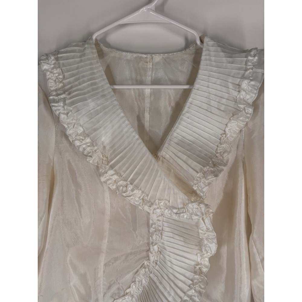 Vintage Womens White Ruffled Balloon Sleeve Blouse Sz L Poet Edwardian Boho LARP